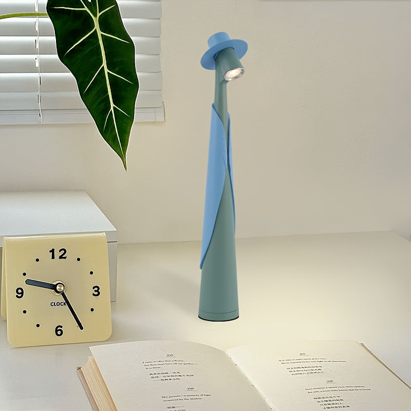 Figure in a Hat Rechargeable LED Table Lamp, blue green