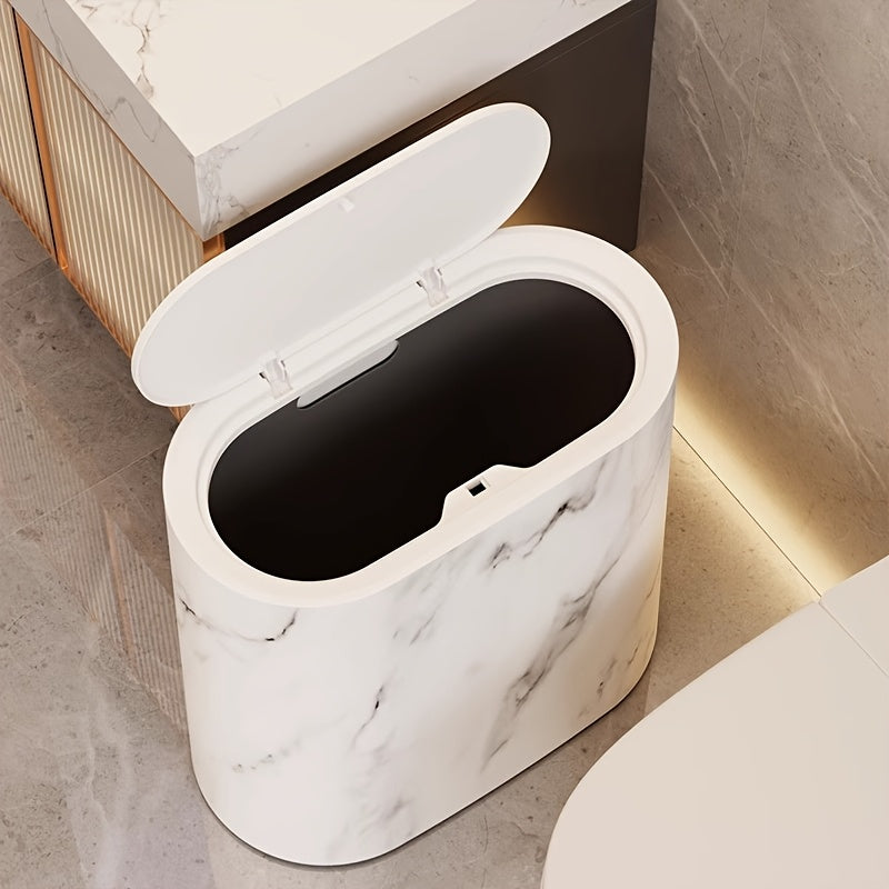 Marble-Pattern Oval Bin with Lid