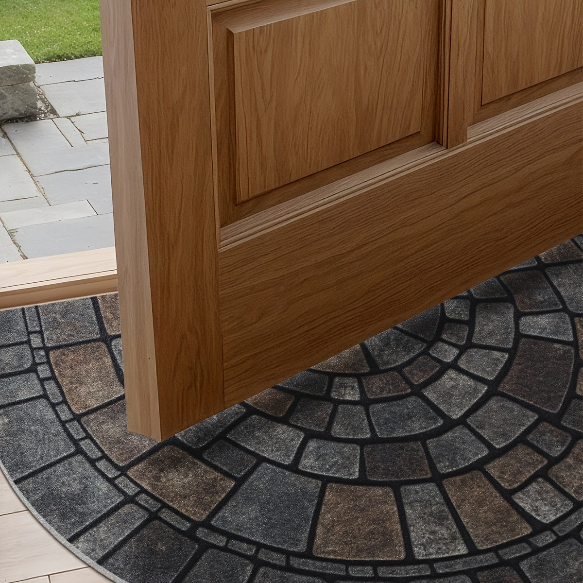 Half-Round Mosaic Stone-Pattern Door Mat