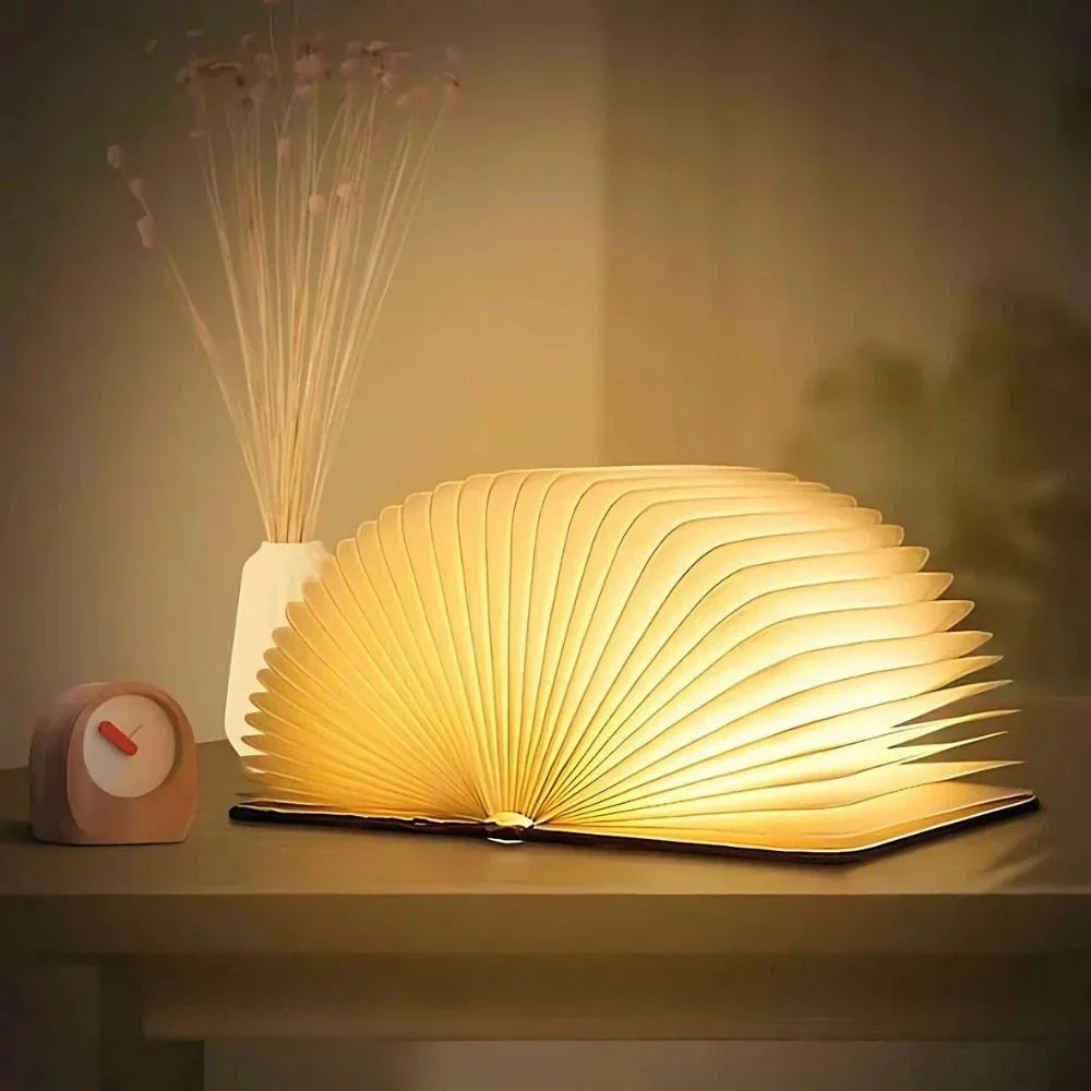 Foldable Book Table Lamp, Rechargeable, brown