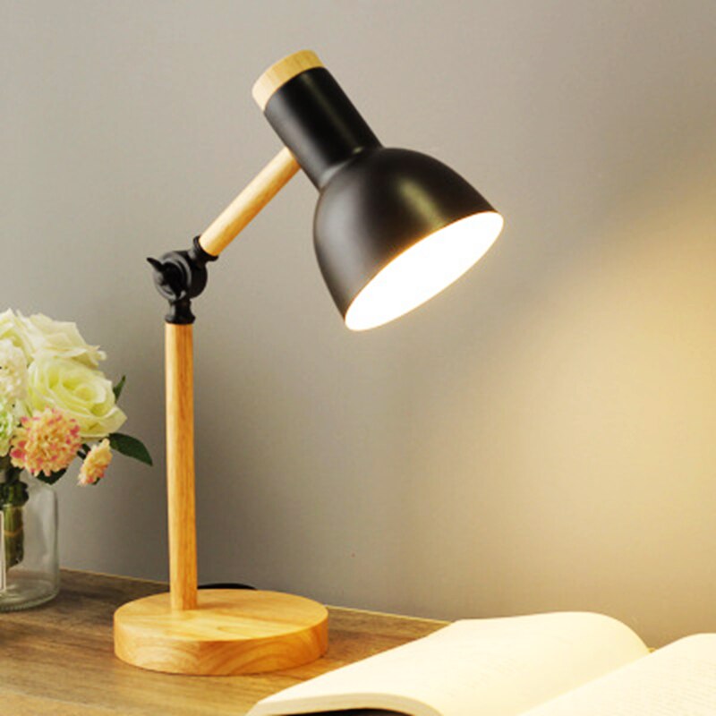 Wooden LED Desk Lamp with Flexible Arm, black