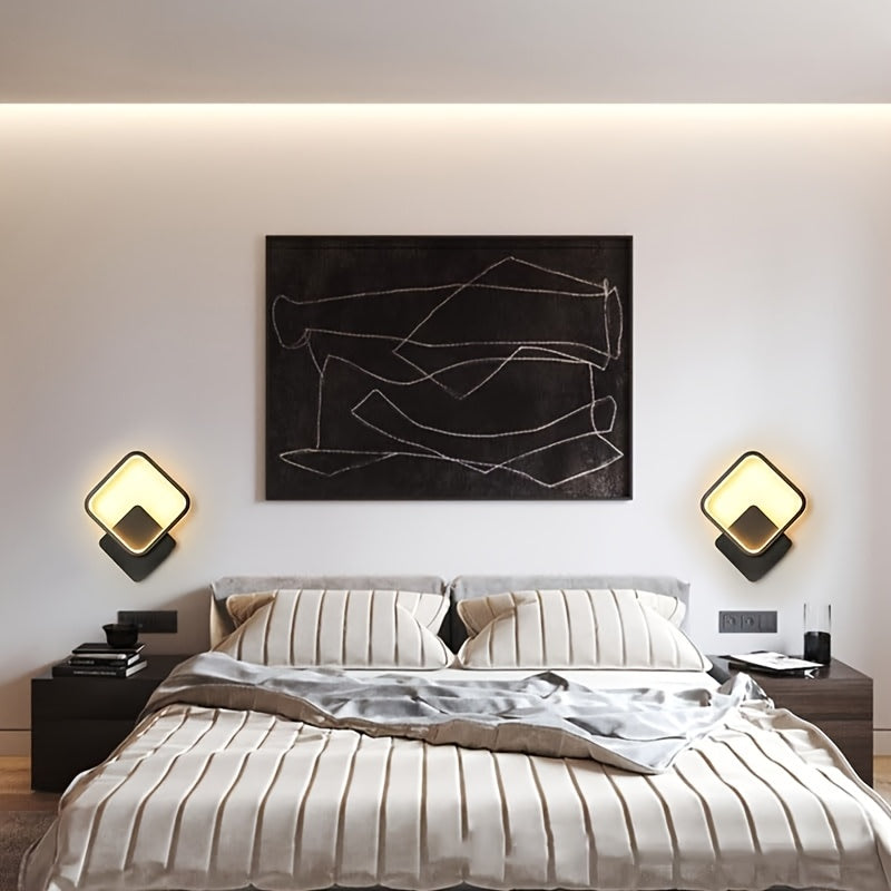 Square Geometric LED Wall Light, Three-Tone Dimming