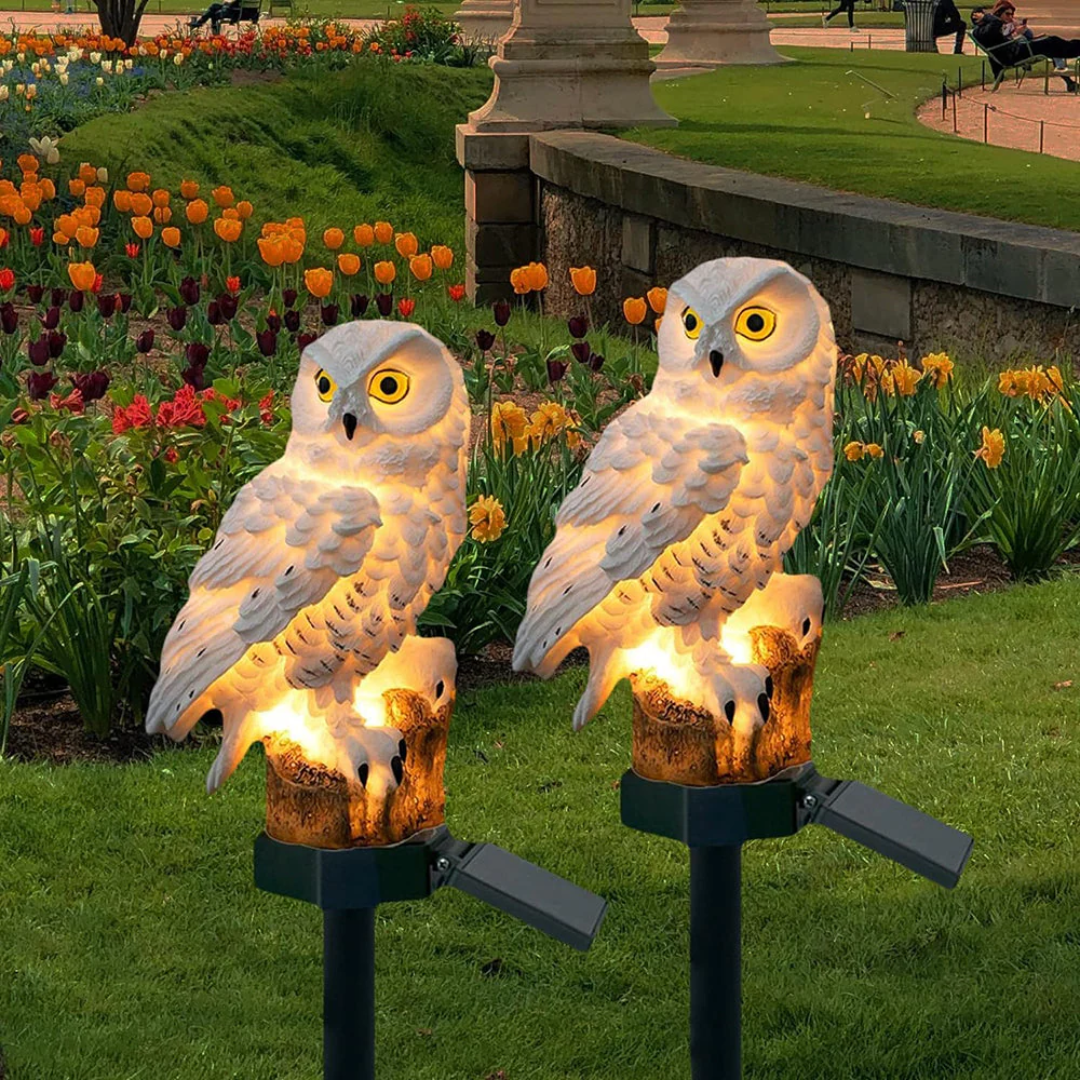 Solar Owl Garden Path Stake Light, 2 pieces