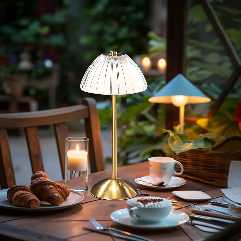 Rechargeable Touch Table Lamp with Ribbed Acrylic Shade
