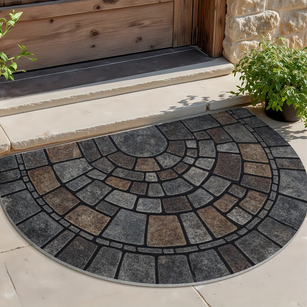 Half-Round Mosaic Stone-Pattern Door Mat