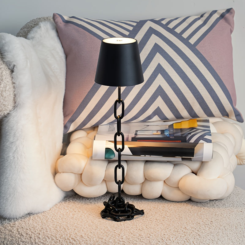 Matte Black Chain-Link Rechargeable Table Lamp