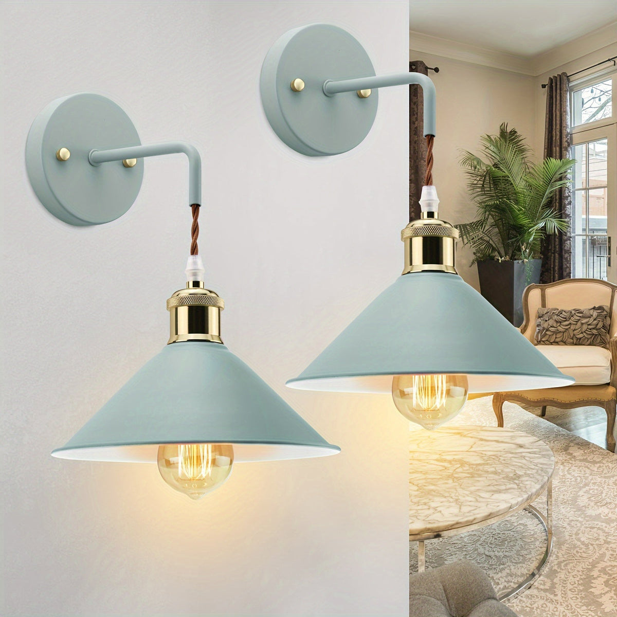 Oil-Rubbed Metal Industrial Wall Sconce, Set of 2, green