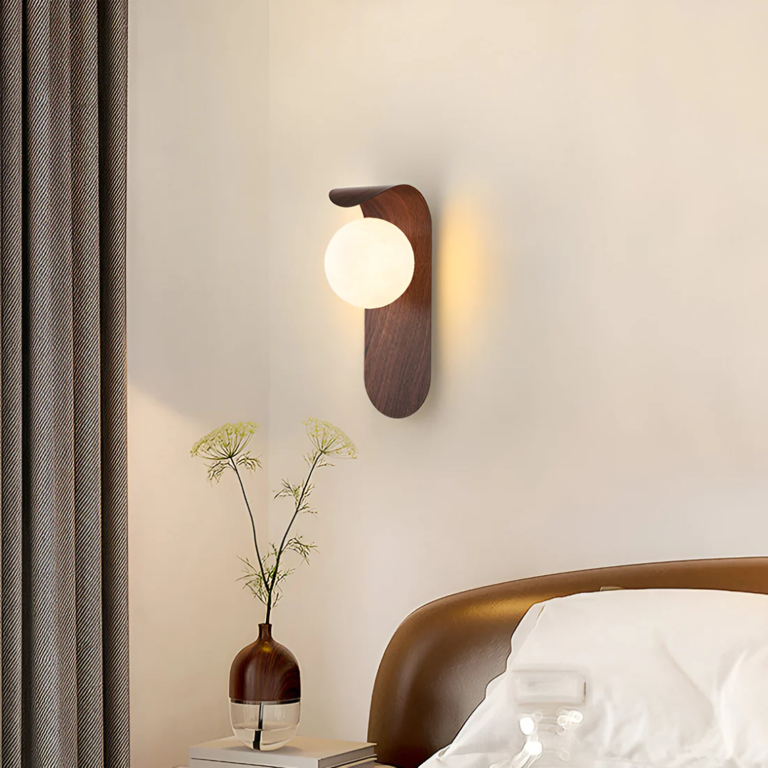 Curved Wood & Frosted Glass Wall Lamp
