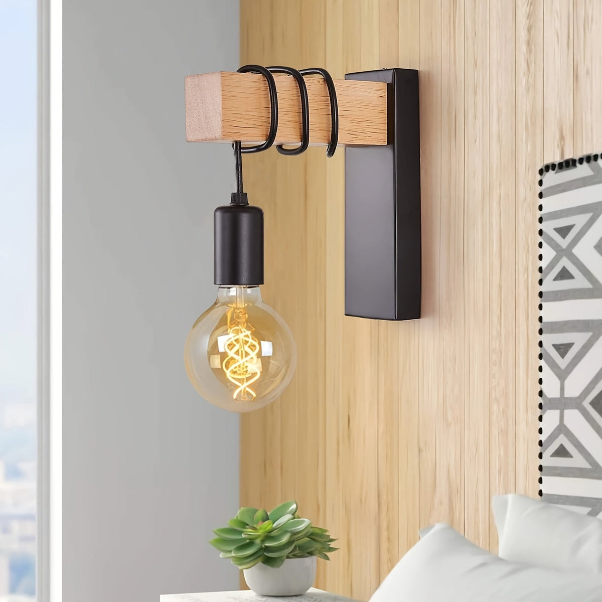 Wood & Metal Industrial Wall Sconce, black