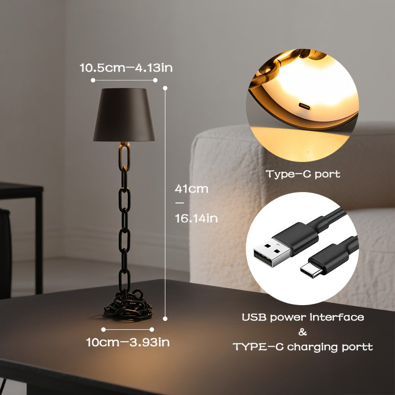 Matte Black Chain-Link Rechargeable Table Lamp
