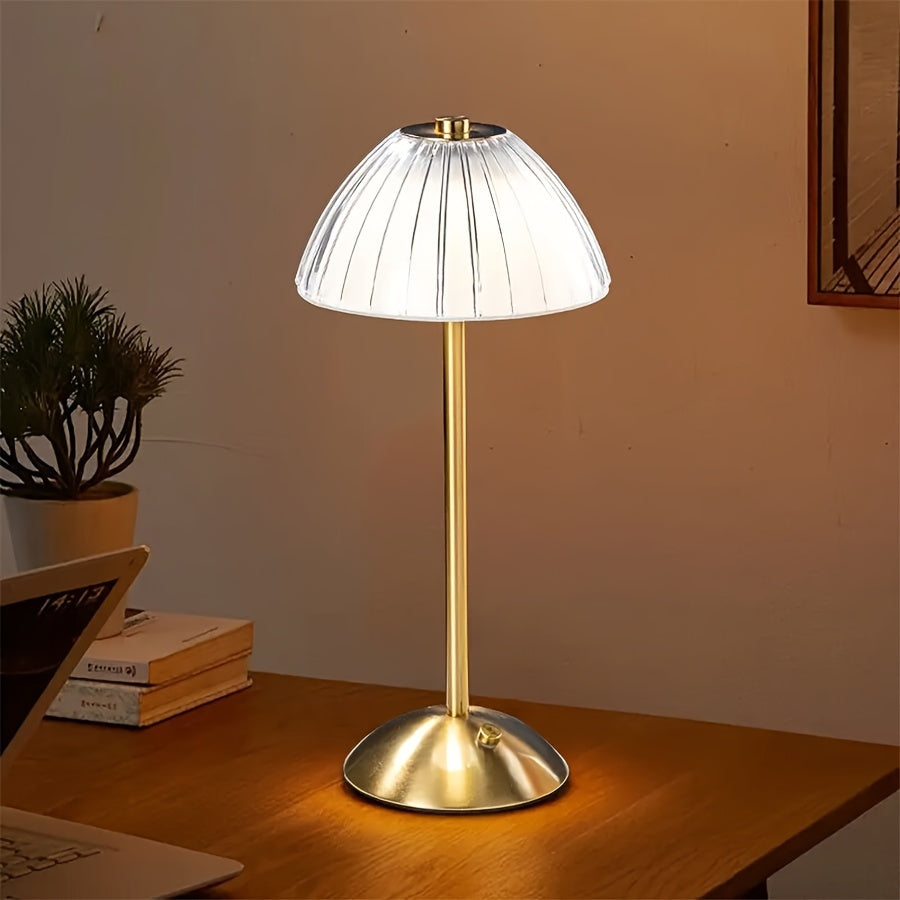 Rechargeable Touch Table Lamp with Ribbed Acrylic Shade