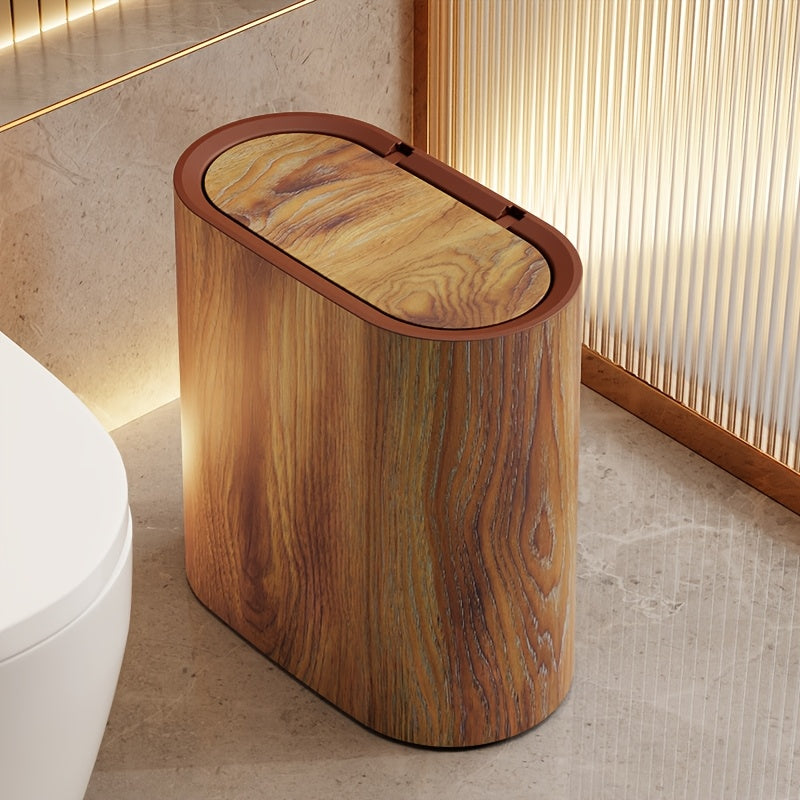 Marble-Pattern Oval Bin with Lid, imitation wood grain