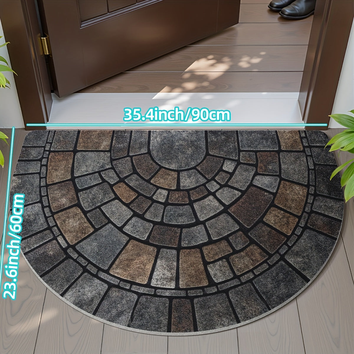 Half-Round Mosaic Stone-Pattern Door Mat, 60 x 90 cm