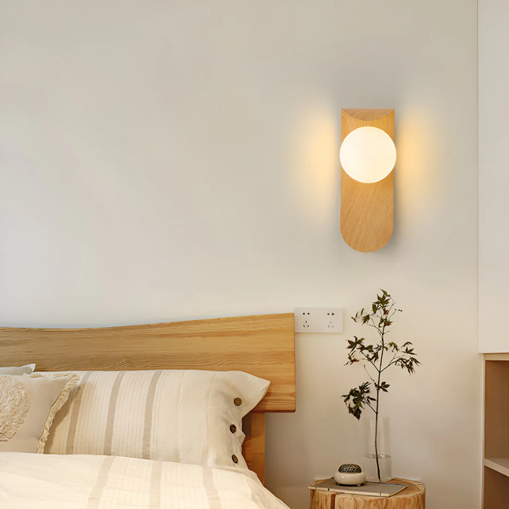 Curved Wood & Frosted Glass Wall Lamp