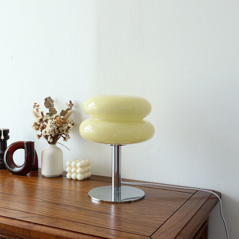 Glossy Glass Egg-Shade Table Lamp with Chrome Base, yellow