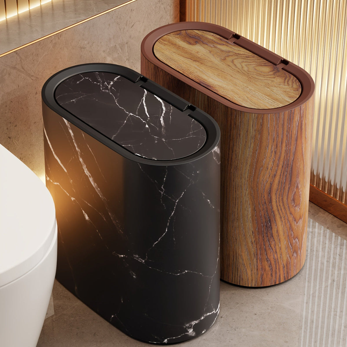 Marble-Pattern Oval Bin with Lid