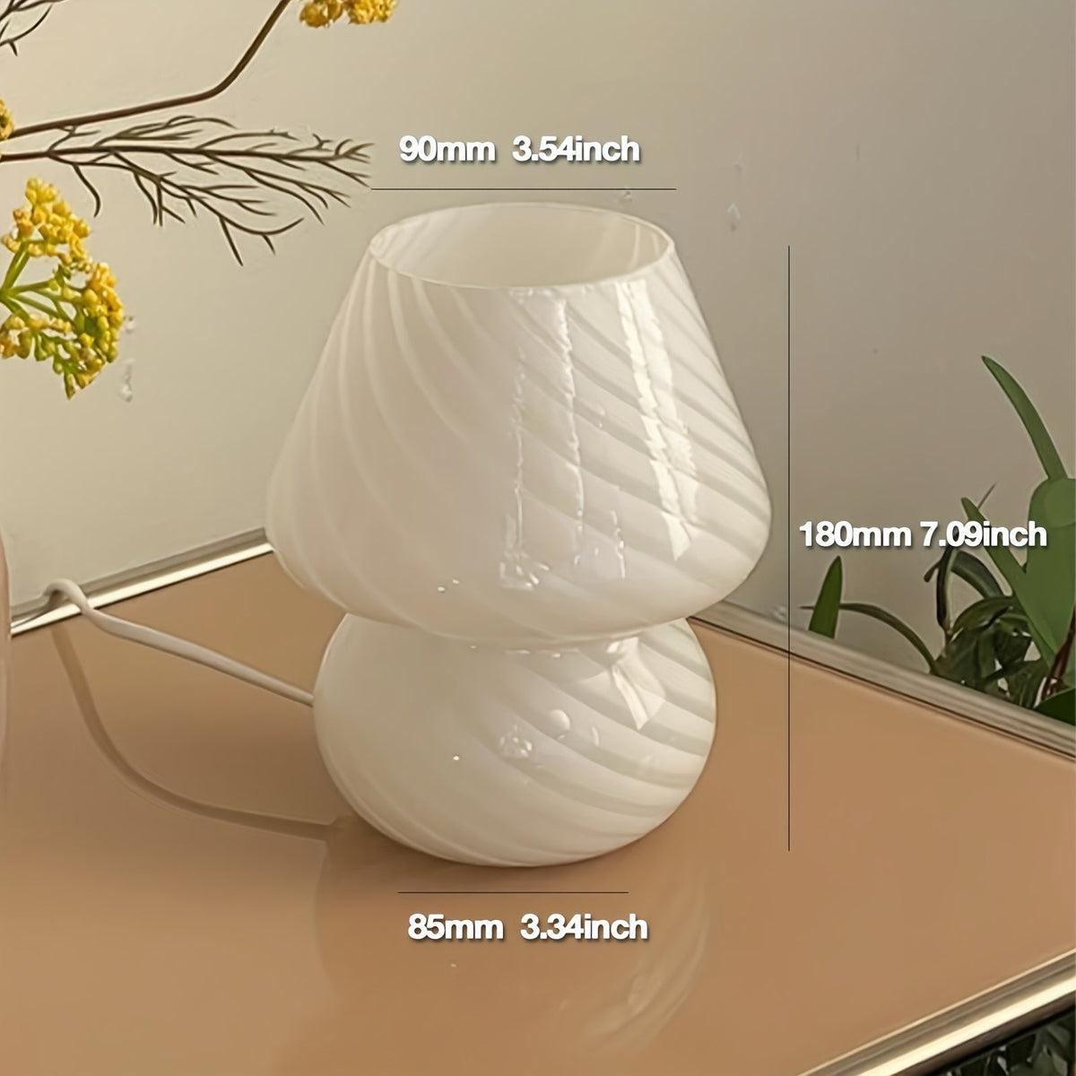Swirl Glass Mushroom Table Lamp, USB Dimmable