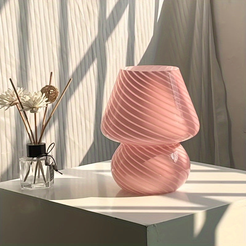 Swirl Glass Mushroom Table Lamp, USB Dimmable
