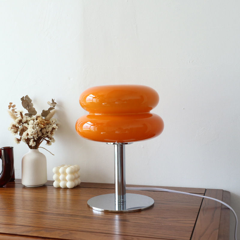 Glossy Glass Egg-Shade Table Lamp with Chrome Base, orange