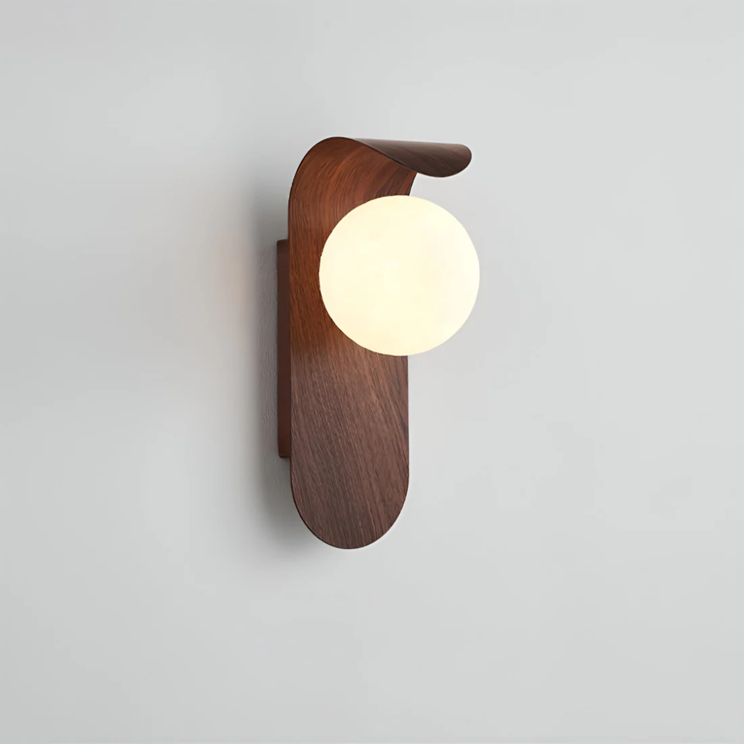 Curved Wood & Frosted Glass Wall Lamp, walnut