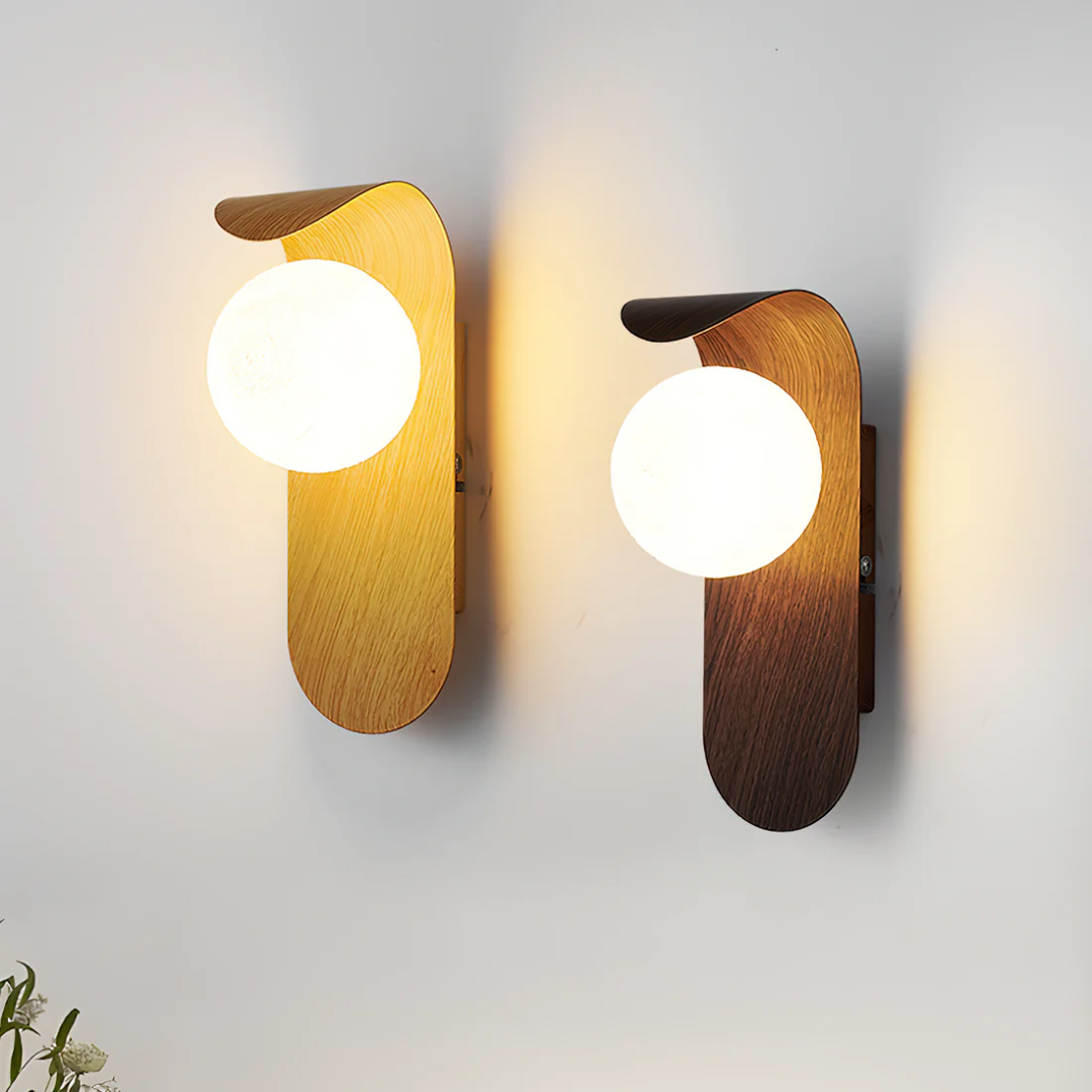 Curved Wood & Frosted Glass Wall Lamp