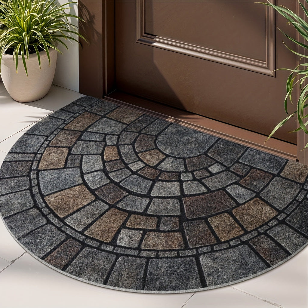 Half-Round Mosaic Stone-Pattern Door Mat