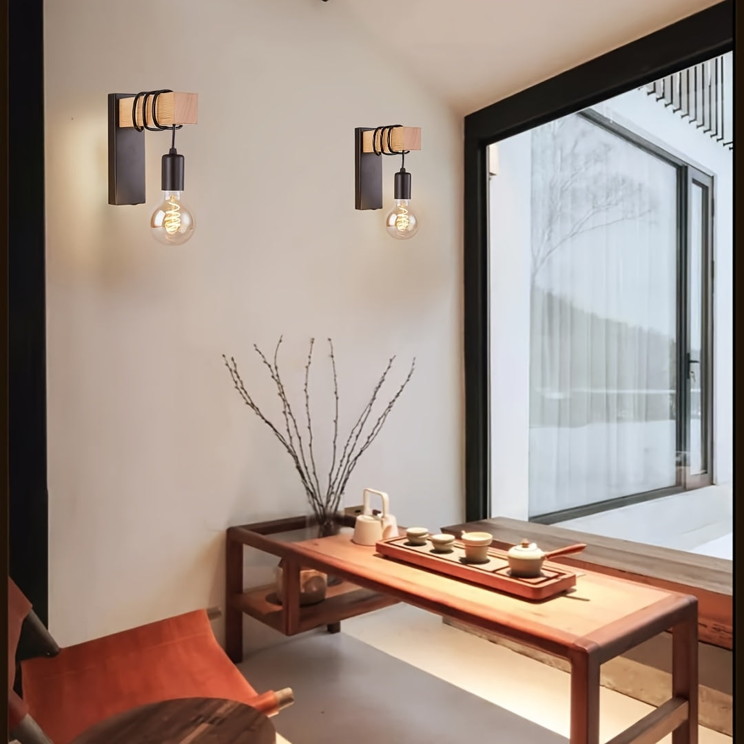 Wood & Metal Industrial Wall Sconce, Exposed Bulb