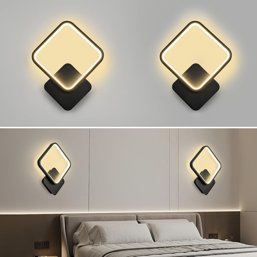 Square Geometric LED Wall Light, Three-Tone Dimming
