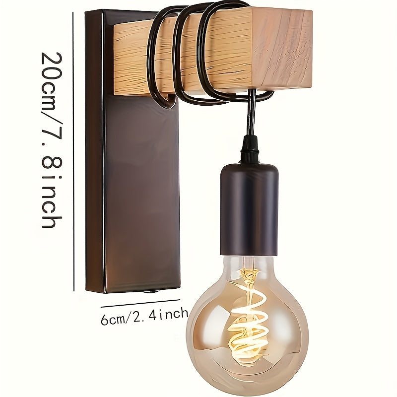 Wood & Metal Industrial Wall Sconce, Exposed Bulb