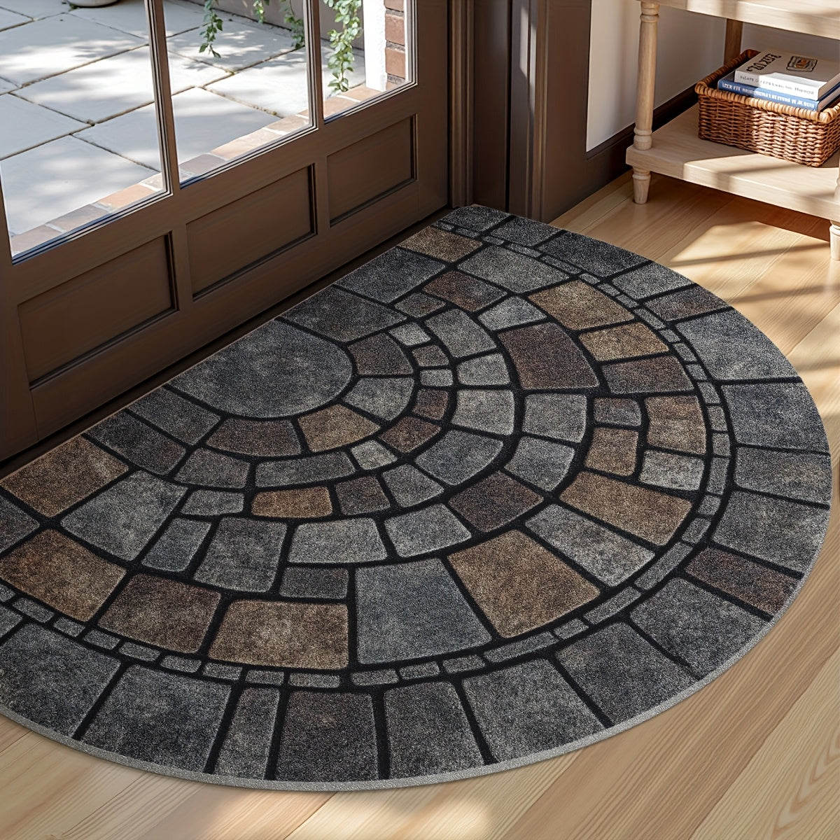 Half-Round Mosaic Stone-Pattern Door Mat