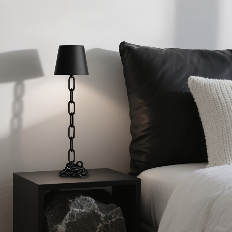 Matte Black Chain-Link Rechargeable Table Lamp