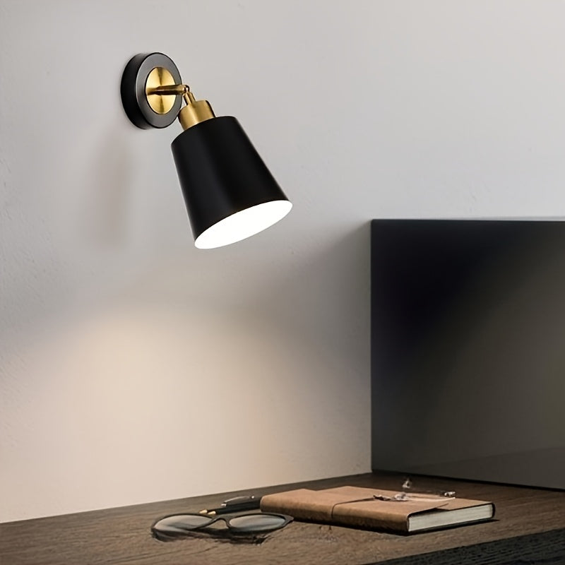 Matte Metal Adjustable Wall Sconce with Gold Accent, black