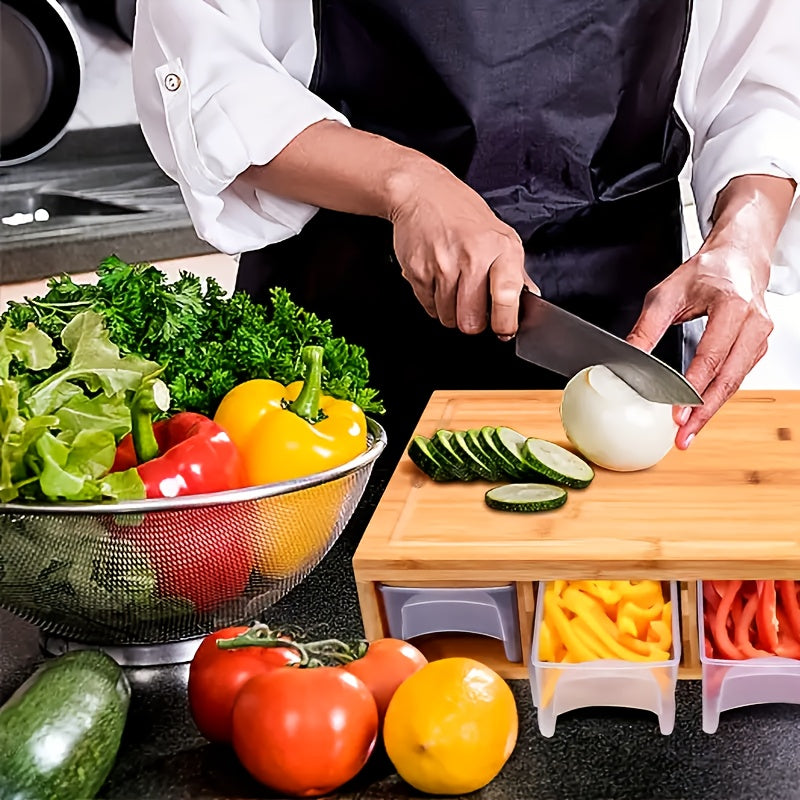 Bamboo Chopping Board with 4 Trays and Interchangeable Blades