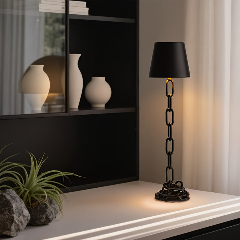 Matte Black Chain-Link Rechargeable Table Lamp
