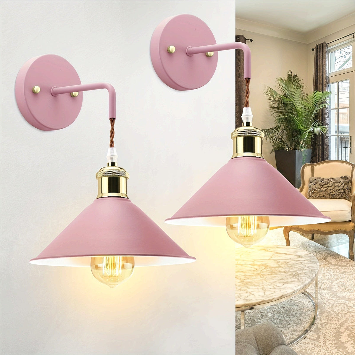 Oil-Rubbed Metal Industrial Wall Sconce, Set of 2, pink