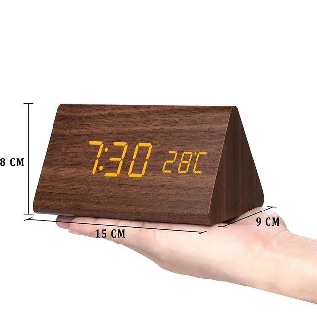 Wood-Effect LED Smart Alarm Clock with Voice Control