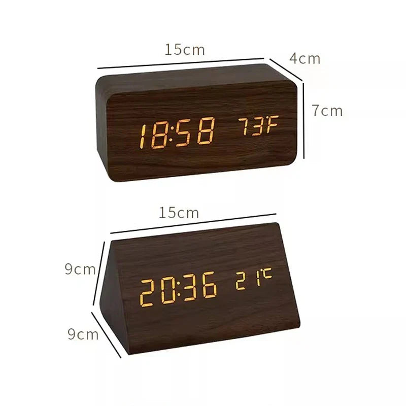 Wood-Effect LED Smart Alarm Clock with Voice Control