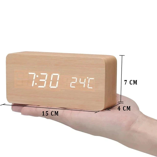 Wood-Effect LED Smart Alarm Clock, wood block