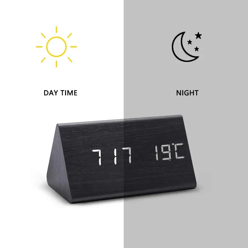 Wood-Effect LED Smart Alarm Clock with Voice Control