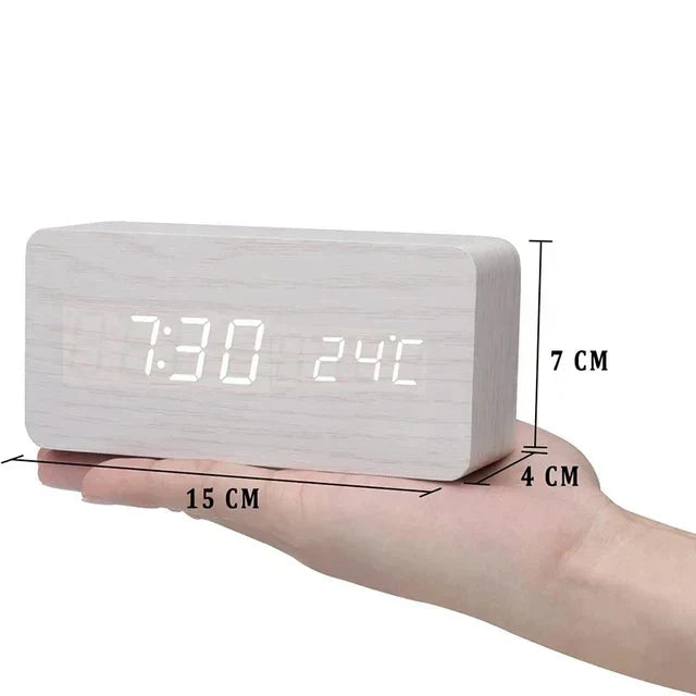 Wood-Effect LED Smart Alarm Clock, white block