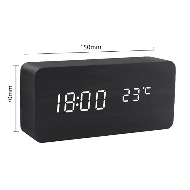 Wood-Effect LED Smart Alarm Clock with Voice Control
