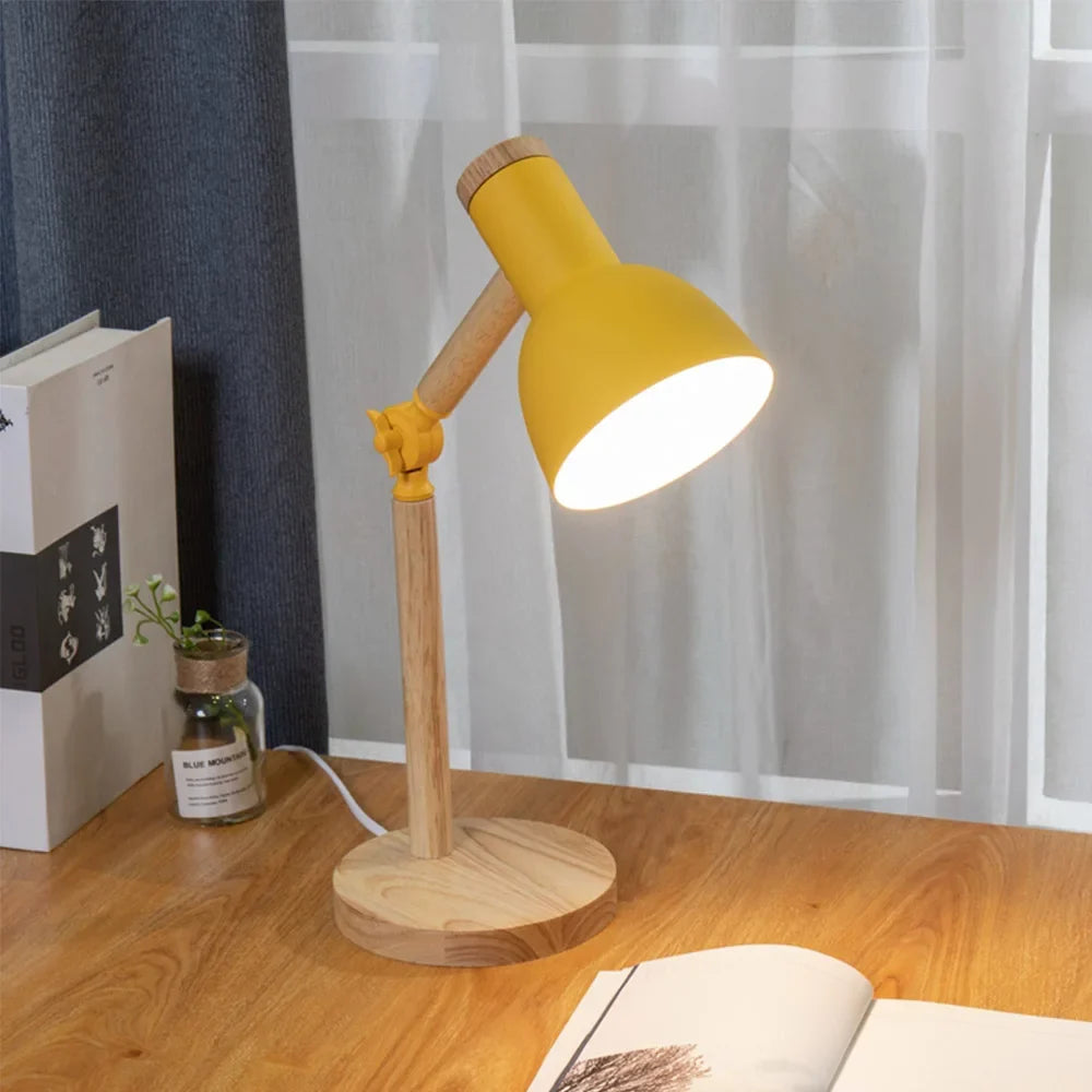 Wooden Adjustable Desk Lamp with Metal Shade
