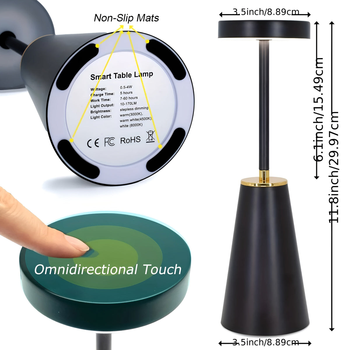 Slim Wireless Touch Table Lamp, 3 Light Tones