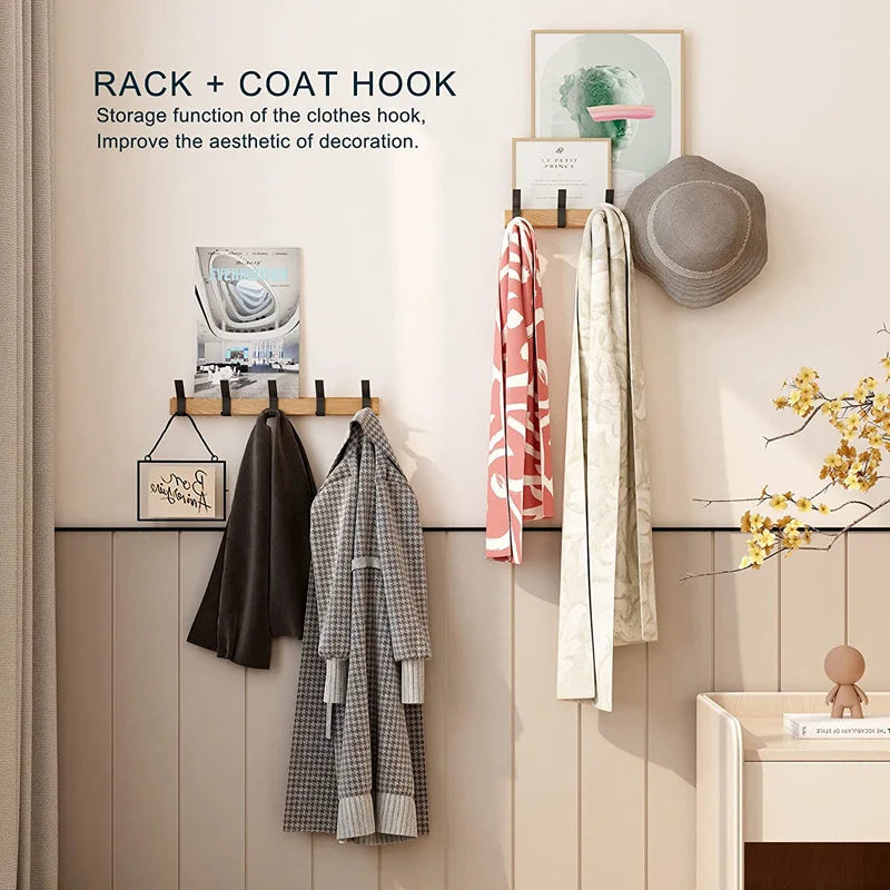 Wall-Mounted Coat Rack with 5 Movable Double Hooks