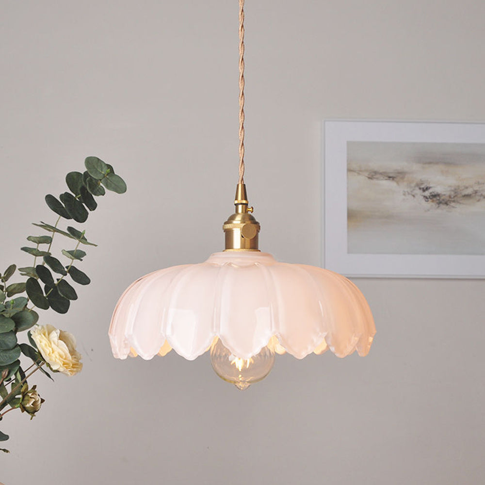 Vintage Glass Flower Pendant Lamp, white