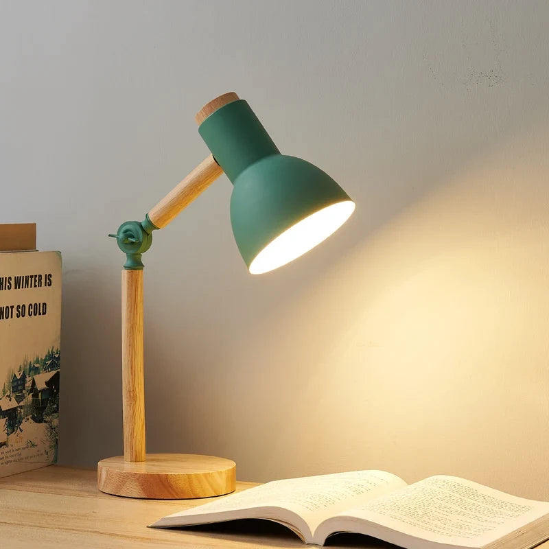 Wooden Adjustable Desk Lamp with Metal Shade, green