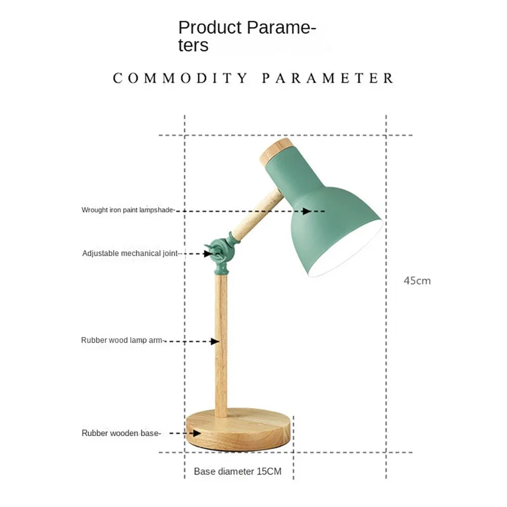 Wooden Adjustable Desk Lamp with Metal Shade