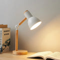 Wooden Adjustable Desk Lamp with Metal Shade, white