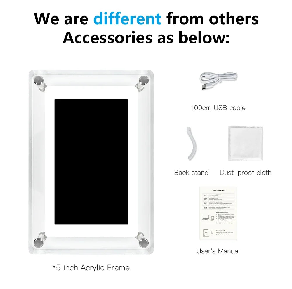Acrylic Floating Digital Photo Frame, 5-Inch IPS