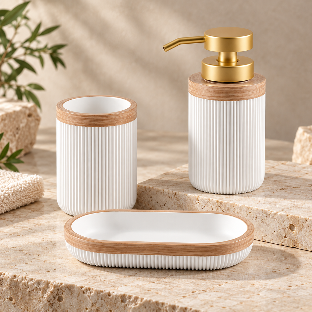 Ribbed White Bathroom Set